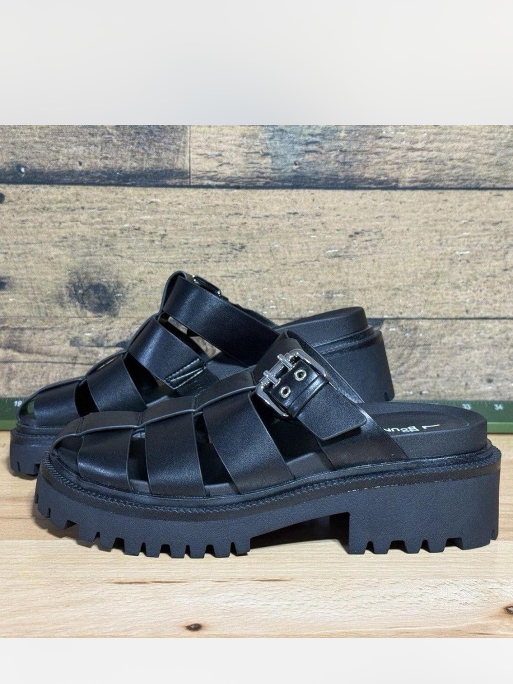 No Boundaries Black Lug Gladiator Sandals
